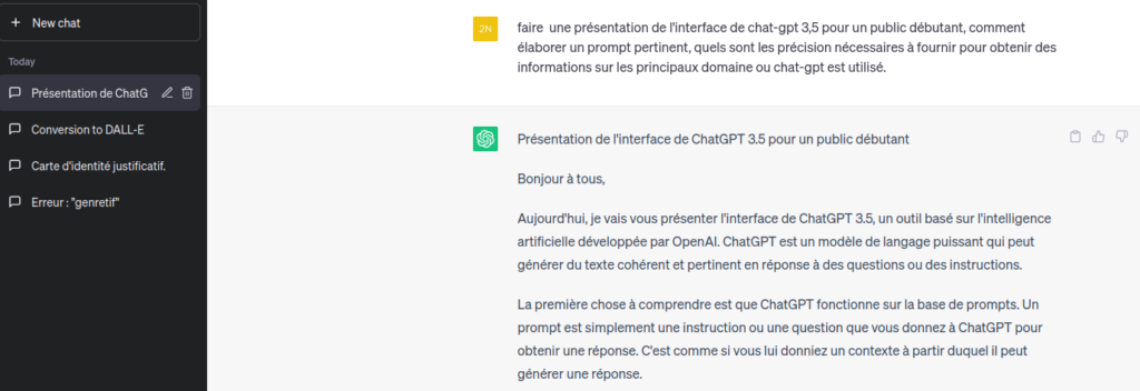 Interface graphique de Chat-gpt 3,5